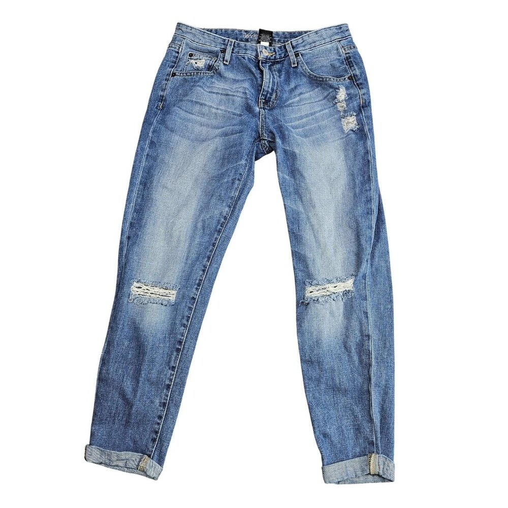 Mossimo‎ Straight Jeans Womens 6 Blue Medium Wash Distressed Cuffed Crop